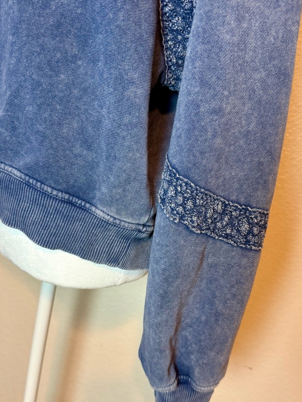 Aerie Hey Crochet Mineral Wash Blue Sweatshirt Crochet Lace Detail Oversize XS - Picture 5 of 15